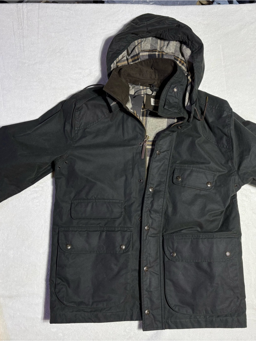 Flint & Tinder Men's Waxed Hudson Jacket Hooded Field Jacket in Forest